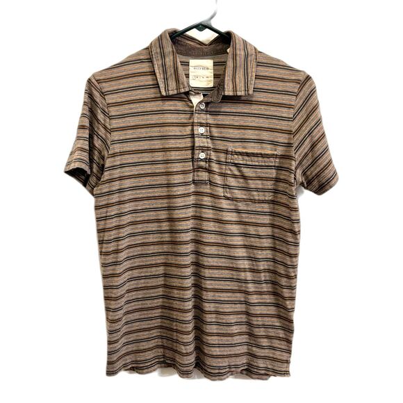 BILLY REID Brown Stripe Short Sleeve 100% Cotton Polo Shirt Top  Mens Size Small - Picture 2 of 7
